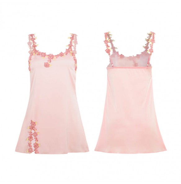 FEE ET MOI - Sexy Embroidered Slip Nightdress (Pink)